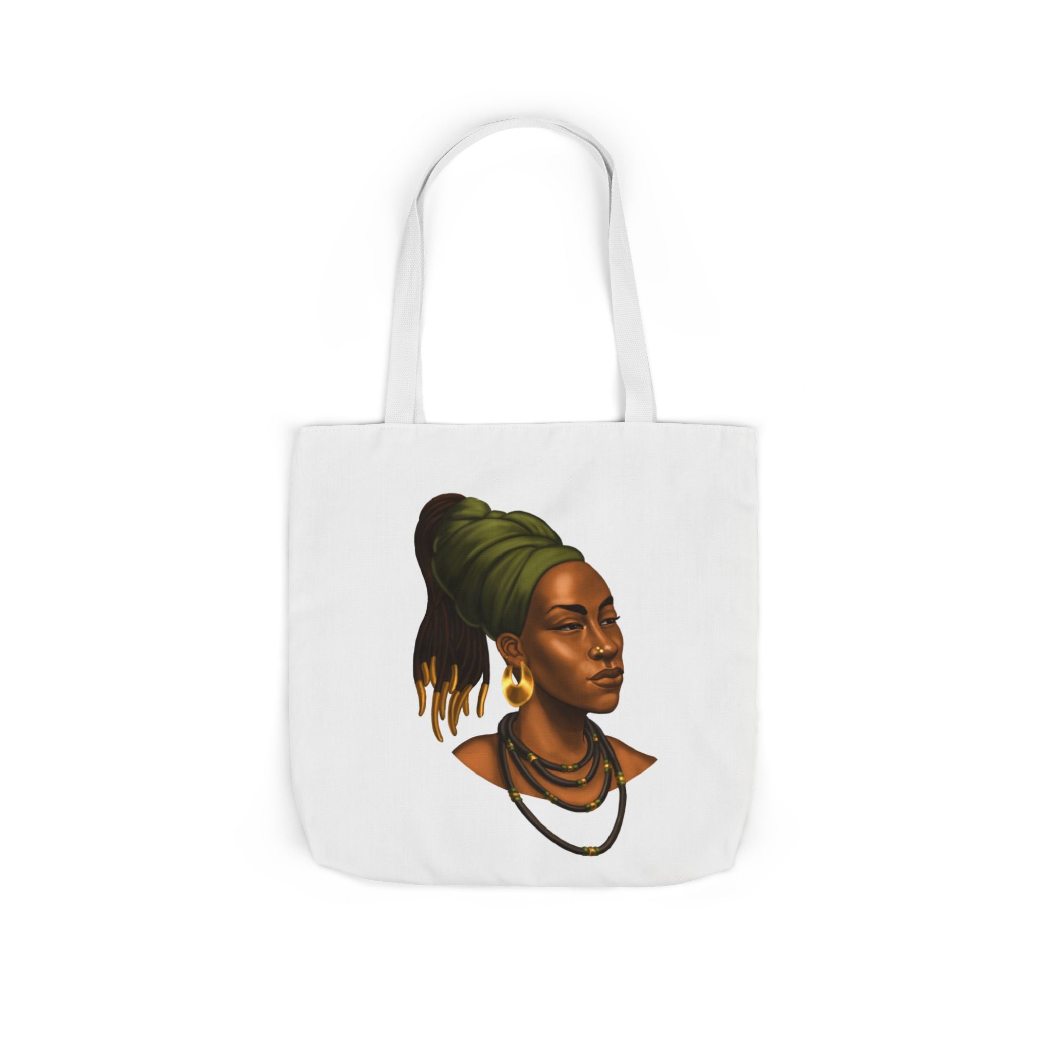 Afrocentric Portrait Canvas Tote — Woman with Headwrap Art Tote Bag