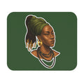 African Queen Portrait Mouse Pad — Green Desk Mat with Headwrap & Gold Jewelry