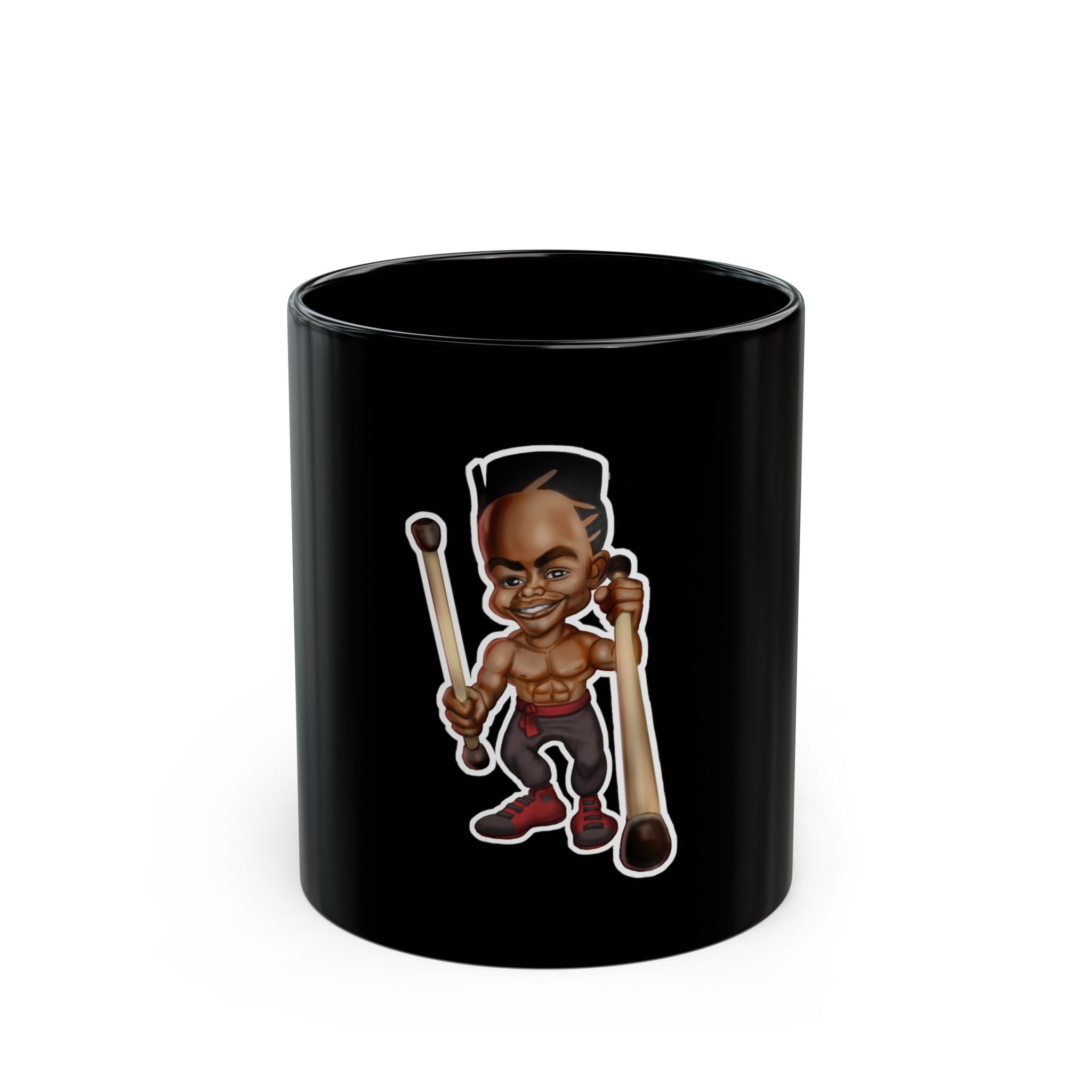 Black Mug — Cartoon Brawler Character Coffee Cup (11oz/15oz)