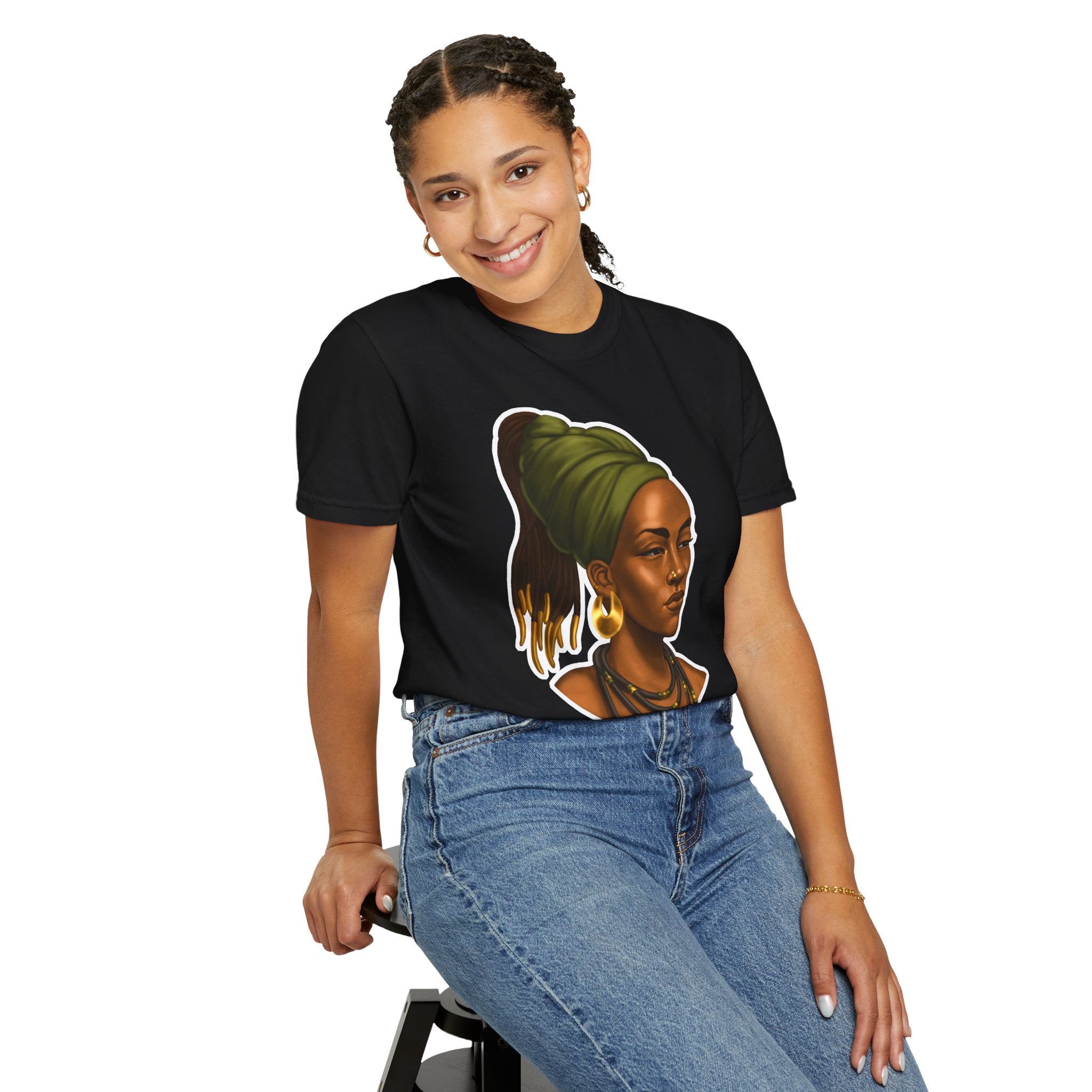 Afrocentric Portrait T-Shirt — Regal Woman Illustration Tee