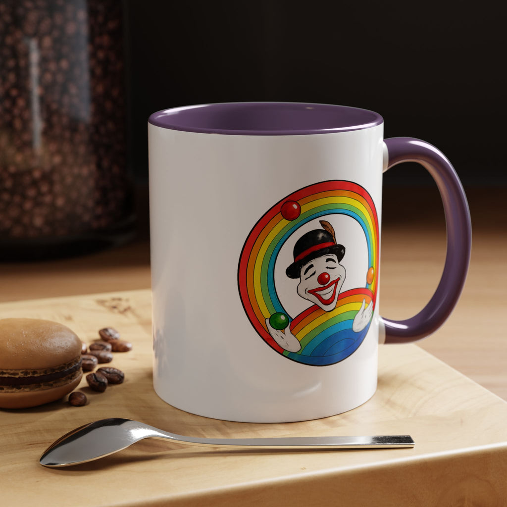 Rainbow Juggling Clown Coffee Mug — Colorful Circus Accent Mug (11/15oz)