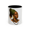 African Queen Portrait Accent Coffee Mug — Bold Black-Handled Ceramic Mug