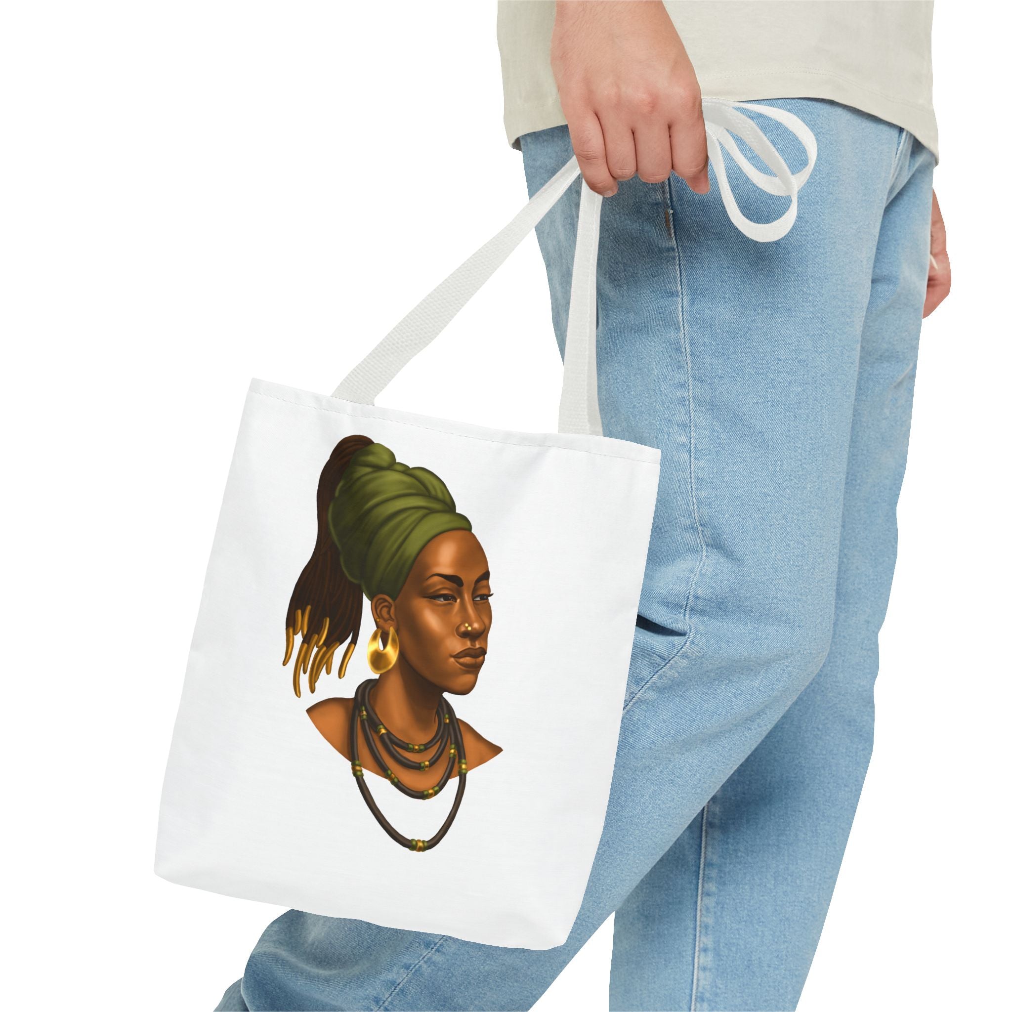 Afrocentric Headwrap Portrait Tote Bag – Elegant Black Woman Illustration