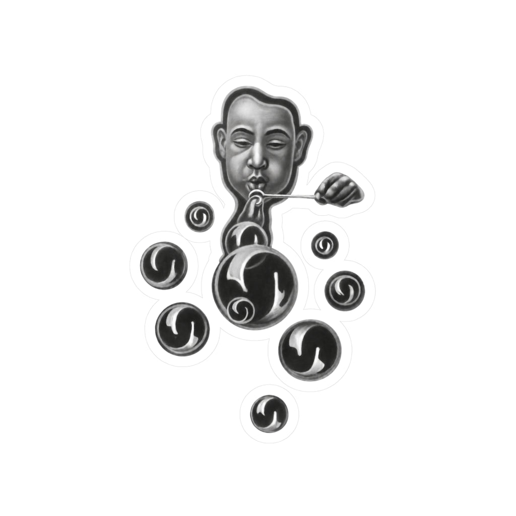 Monochrome Bubble Blower Sticker — Vinyl Kiss-Cut Art Decal