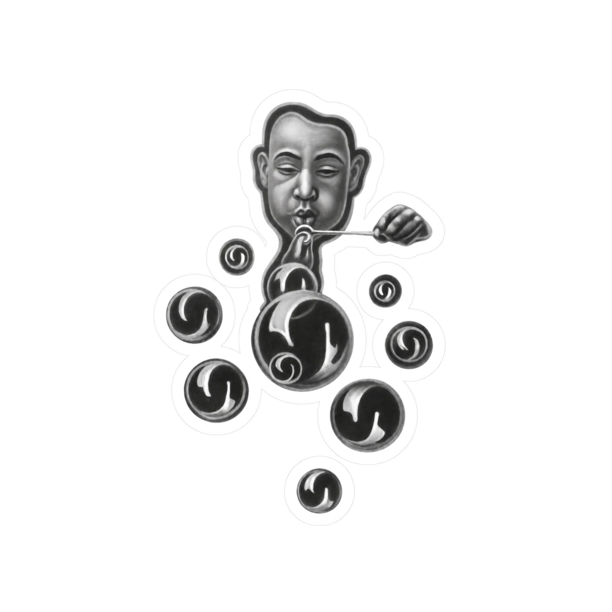 Monochrome Bubble Blower Sticker — Vinyl Kiss-Cut Art Decal
