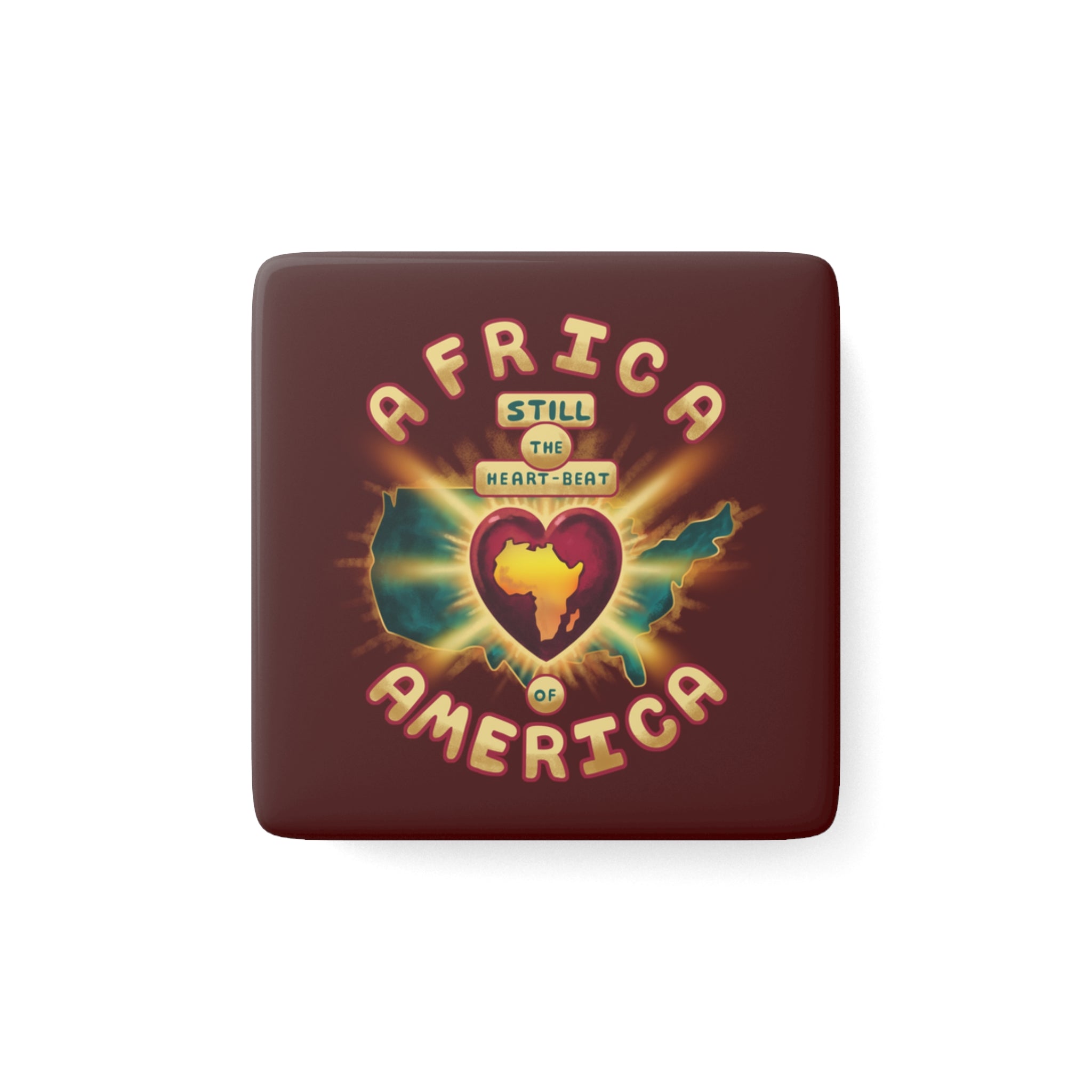 Porcelain Magnet — "Africa Still the Heartbeat of America" Vintage Map Heart