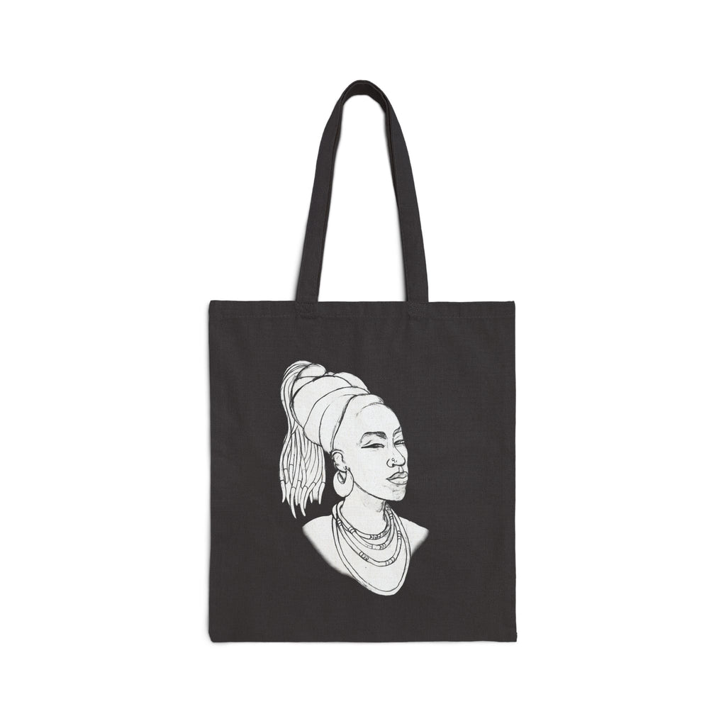 Canvas Tote Bag — Line Art African Woman Portrait Eco Shopper