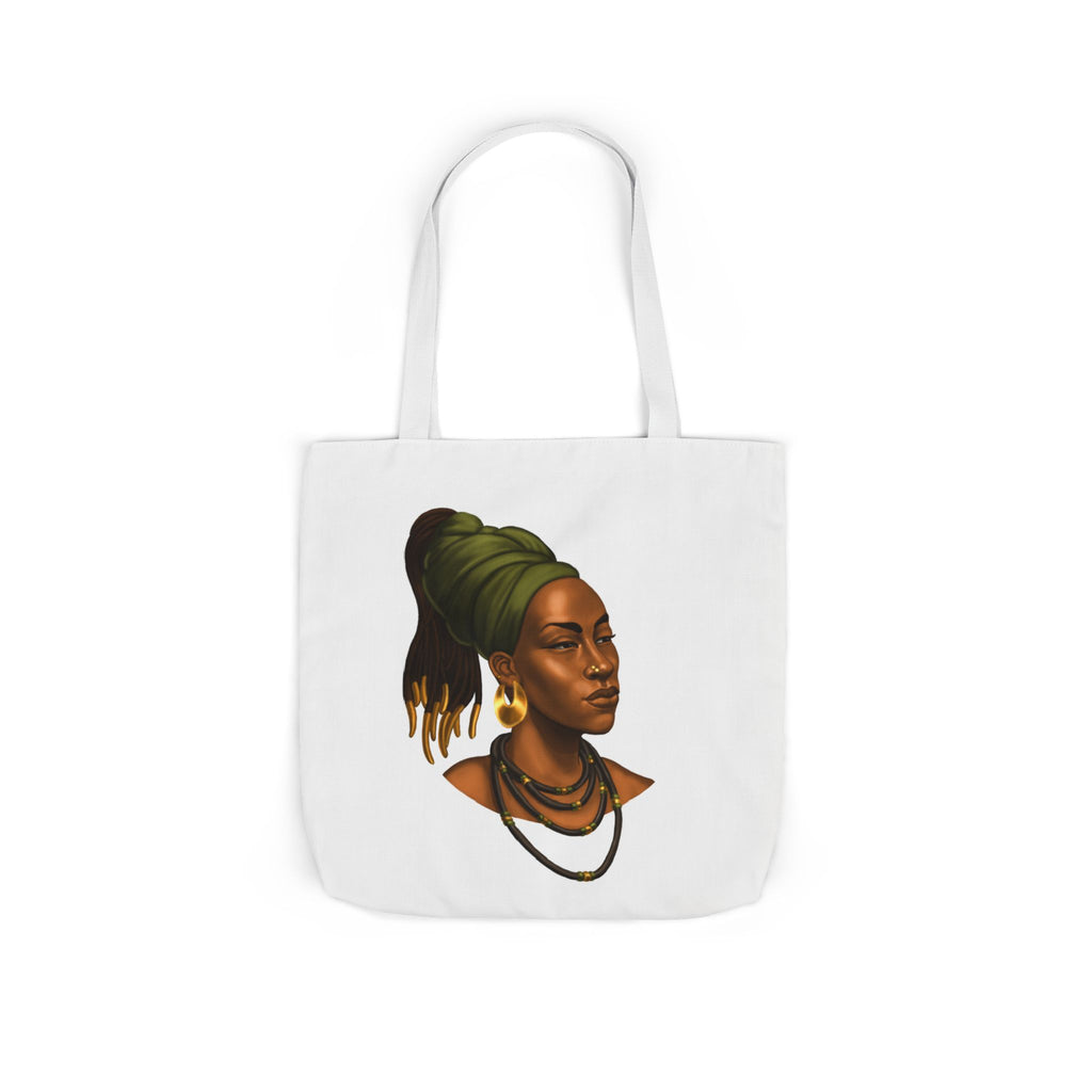 Afrocentric Portrait Canvas Tote — Woman with Headwrap Art Tote Bag