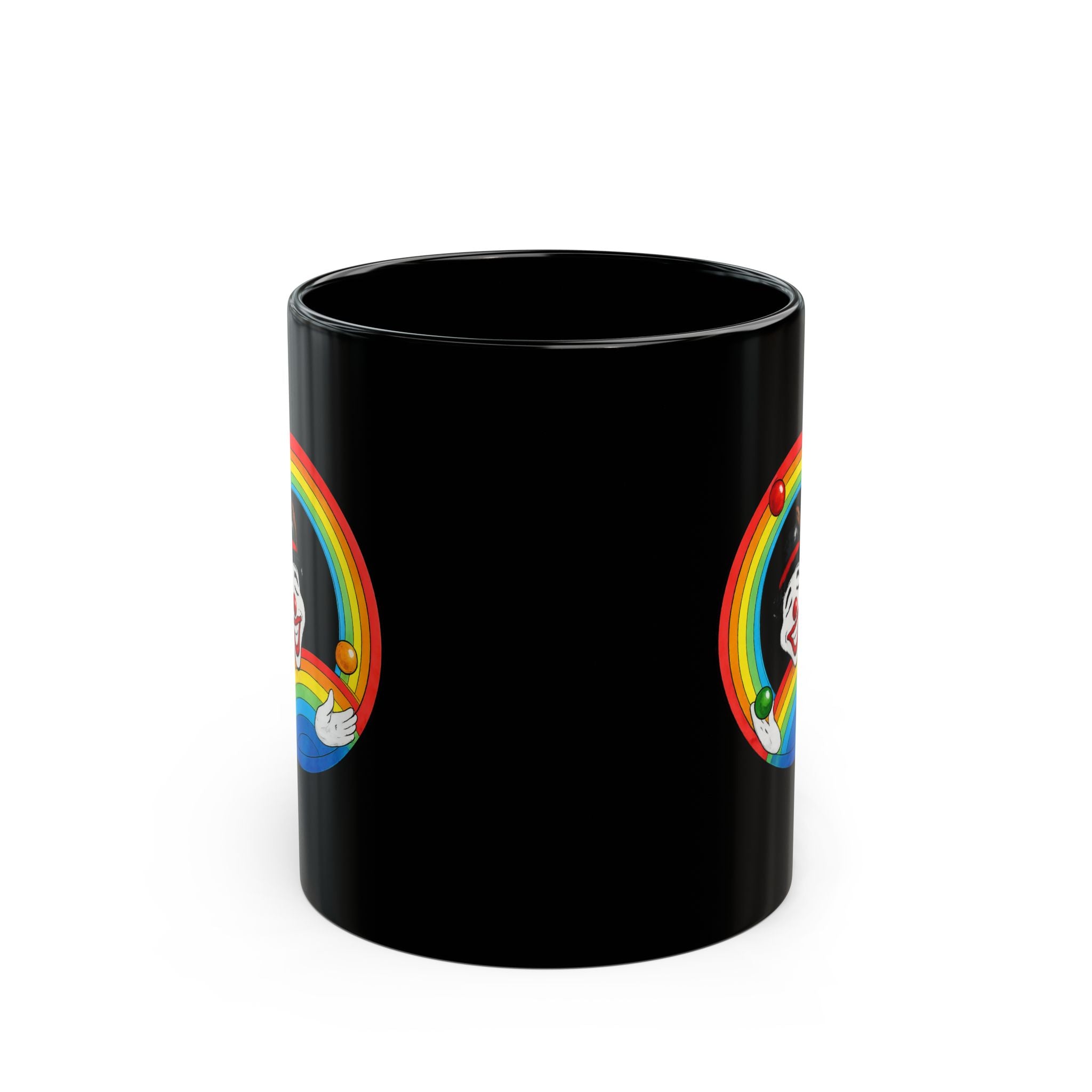 Black Rainbow Clown Mug – Colorful Retro Juggling Coffee Cup (11oz/15oz)