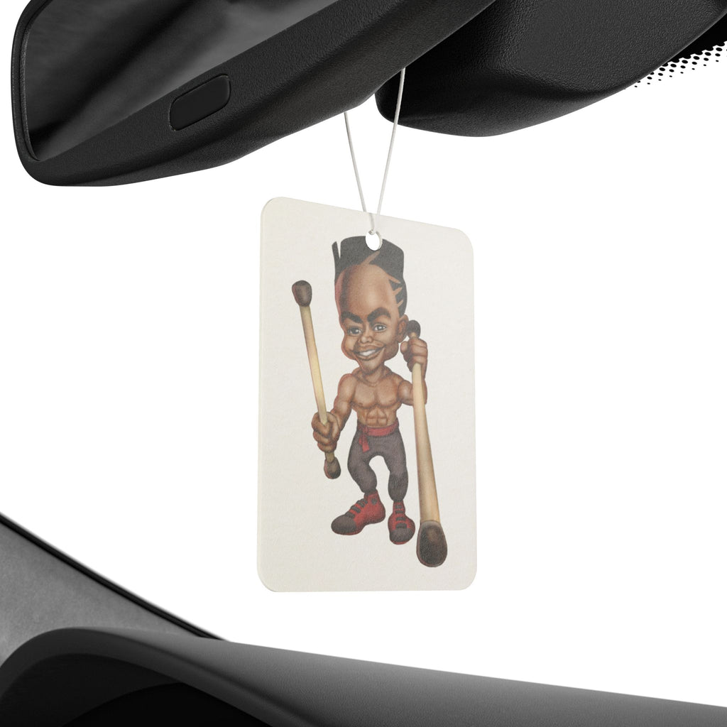 Drummer Car Air Freshener — Cartoon Percussionist Design