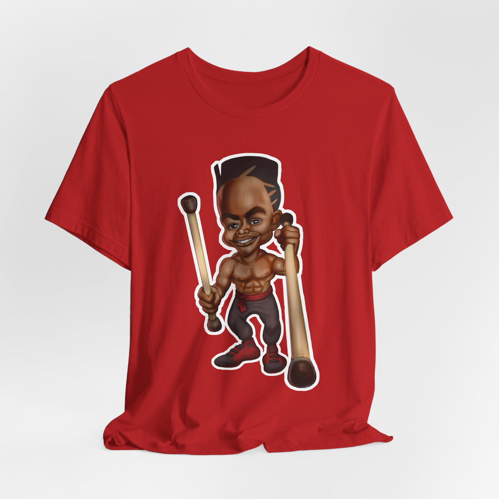 Cartoon Stickfighter T-Shirt — Funky Drummer Character Tee