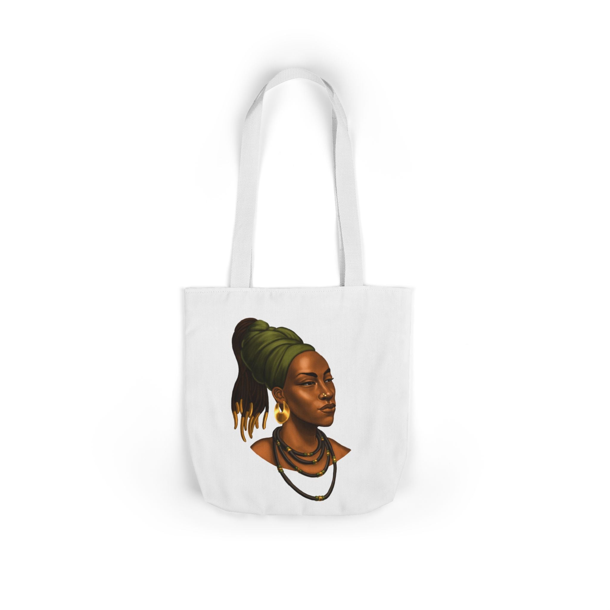 Afrocentric Portrait Canvas Tote — Woman with Headwrap Art Tote Bag