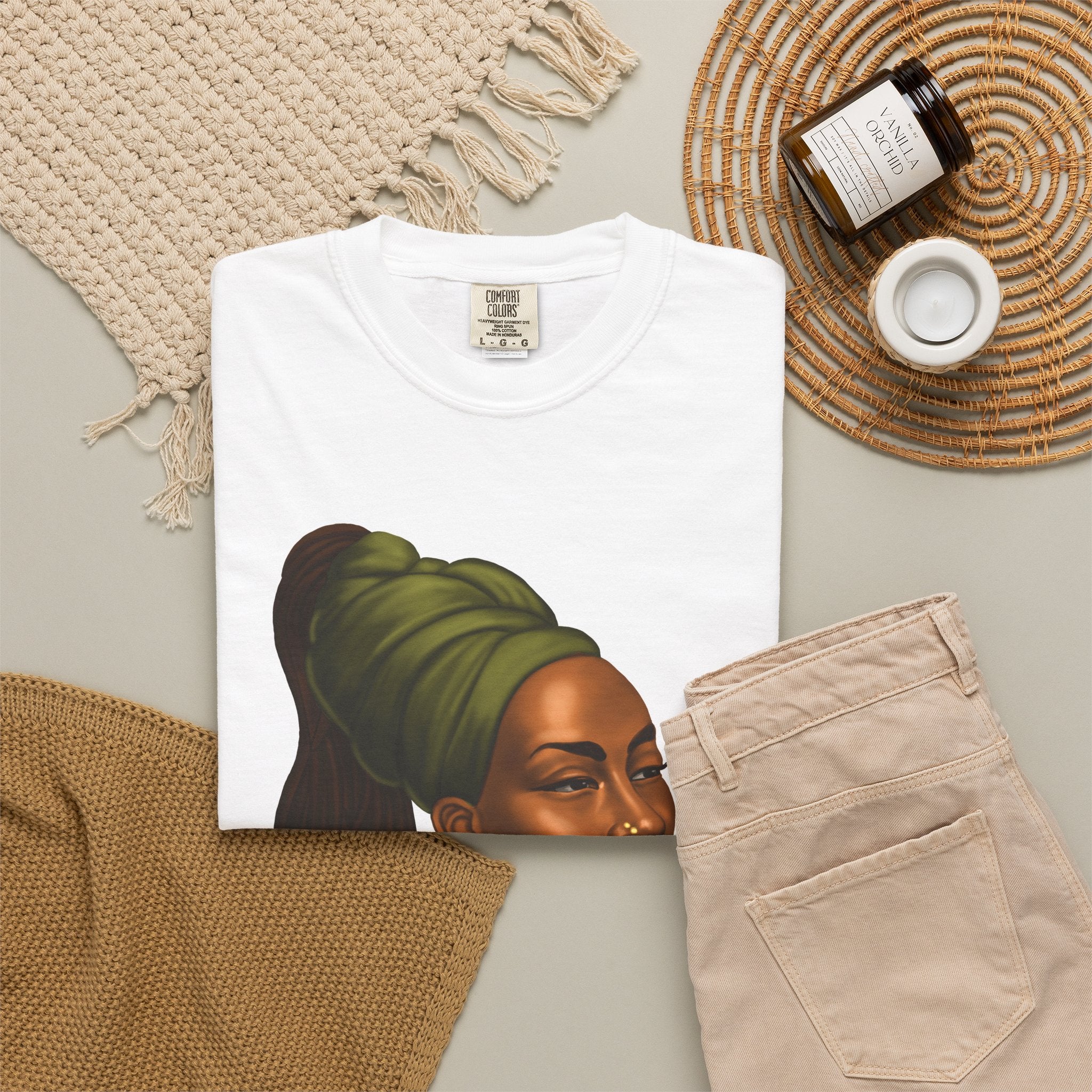 Afrocentric Portrait T-Shirt — Regal Woman Illustration Tee