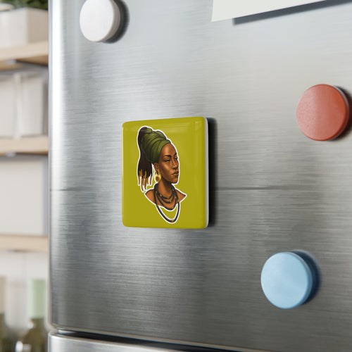 Afrocentric Portrait Porcelain Magnet - Queen with Headwrap (Square)