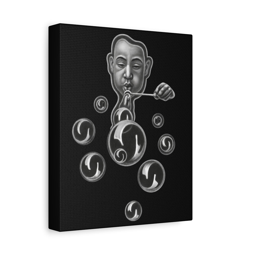 Surreal Bubble-Blower Matte Canvas Wall Art — Monochrome Pop Surrealism