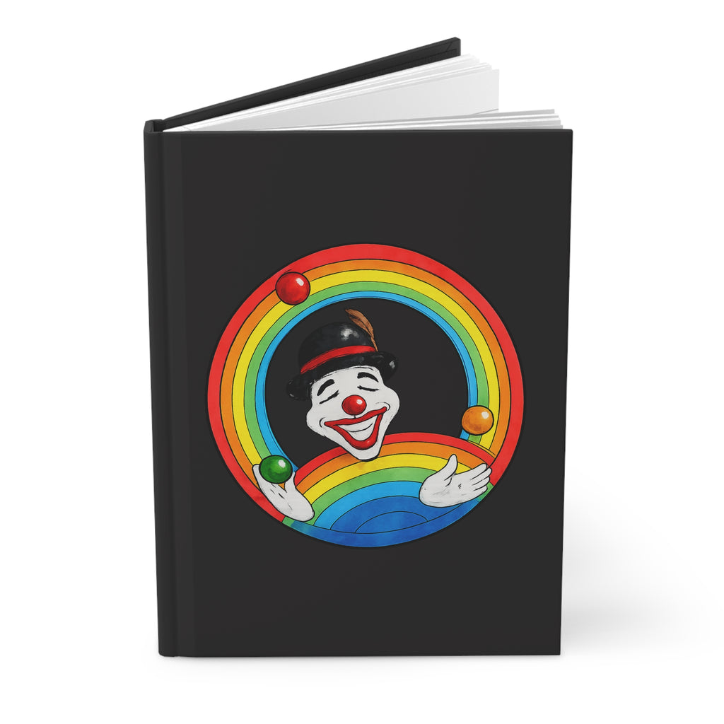Clown Juggling Rainbow Hardcover Journal — Matte Black Notebook for Notes & Sketches