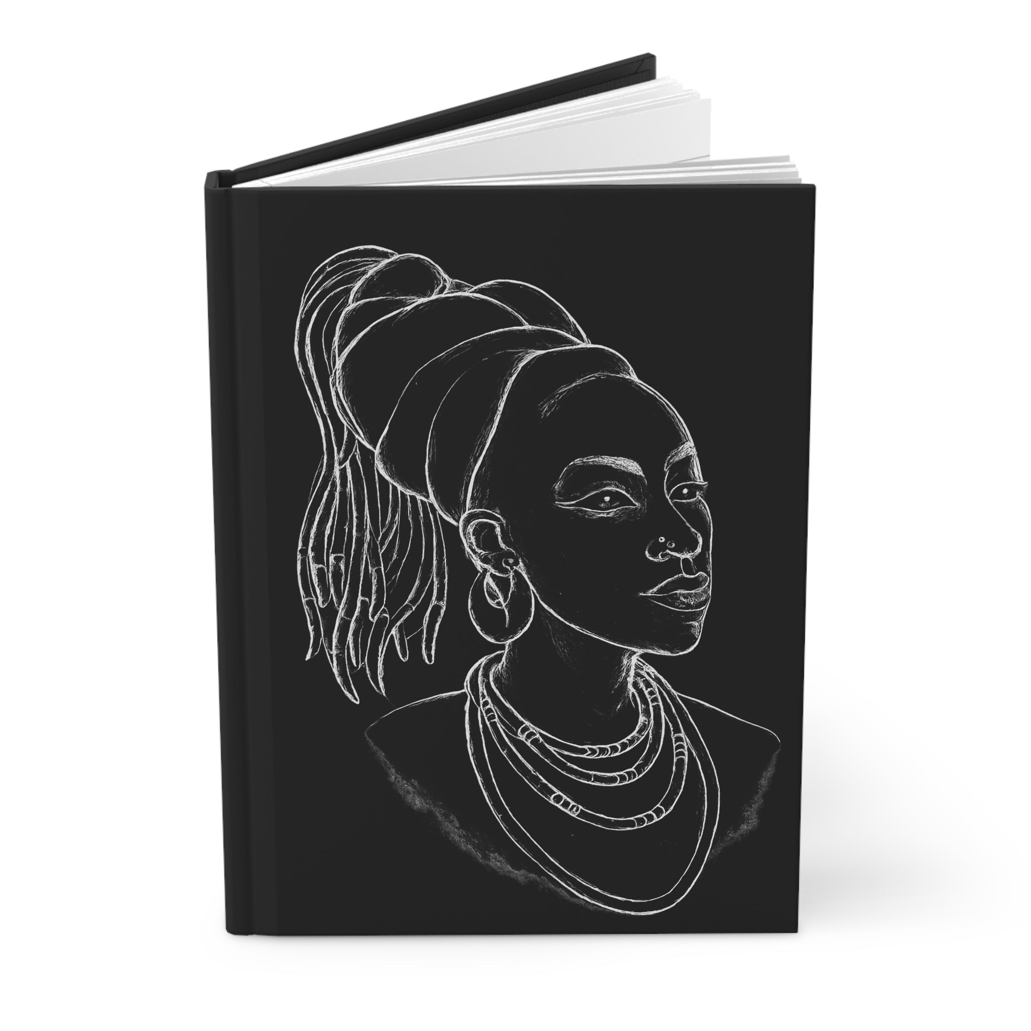 Black Line Art Portrait Hardcover Journal — Empowering Female Sketch Notebook