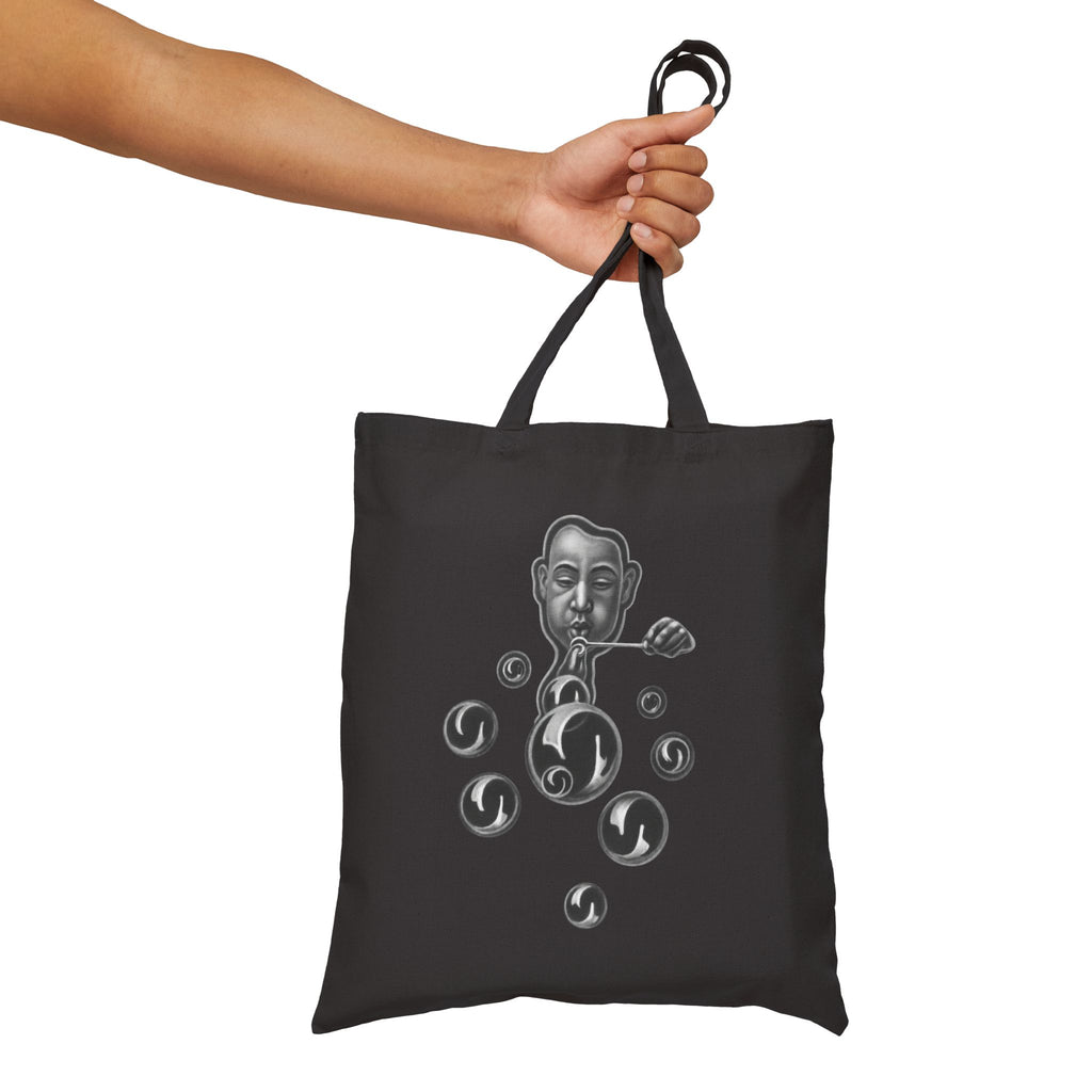 Tote Bag — Surreal Bubble Blower Canvas Tote (Monochrome Art)