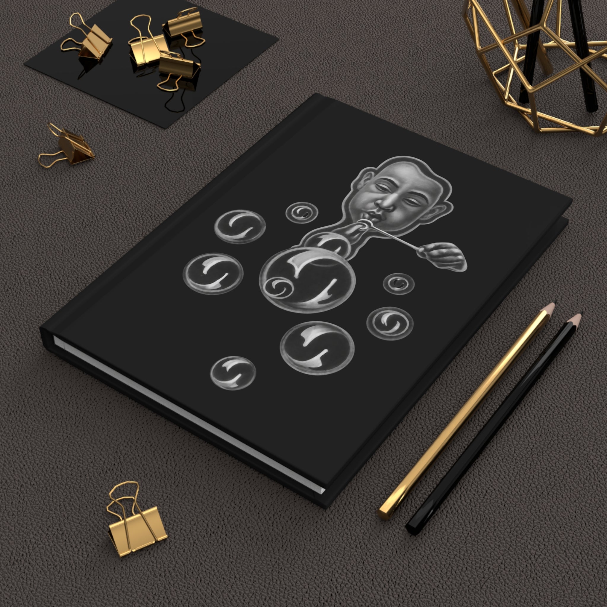 Hardcover Journal — Monochrome Bubble Blower Art Notebook