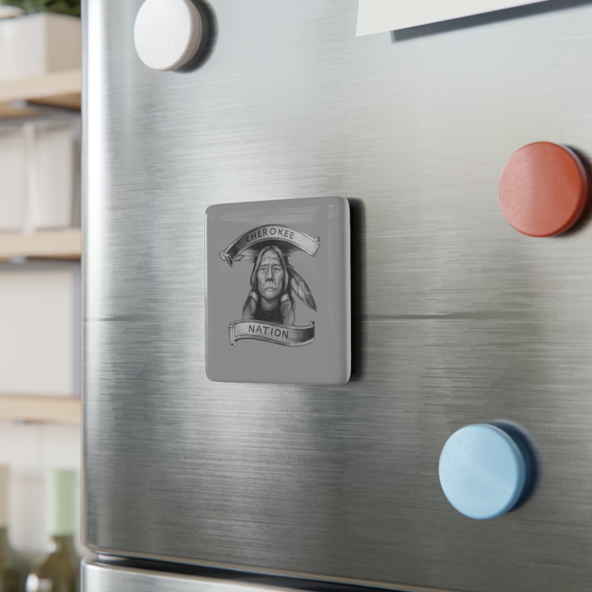 Cherokee Nation Portrait Porcelain Magnet — Native American Heritage Square Magnet
