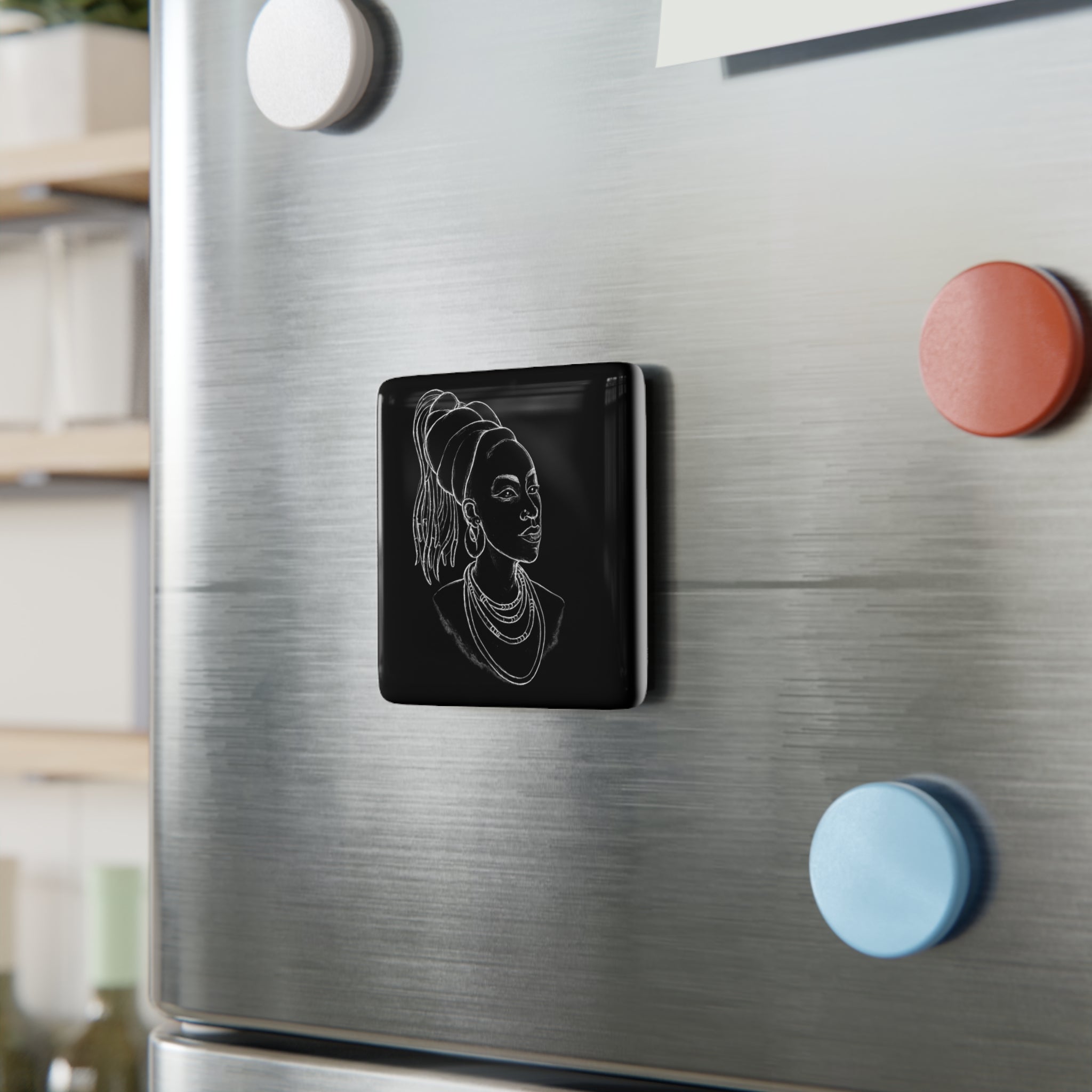 Porcelain Magnet — Minimal Black Line Art Portrait