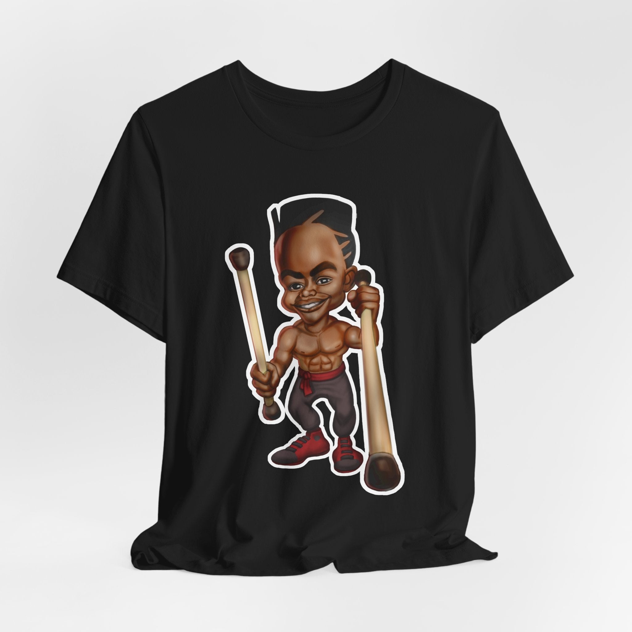 Cartoon Stickfighter T-Shirt — Funky Drummer Character Tee
