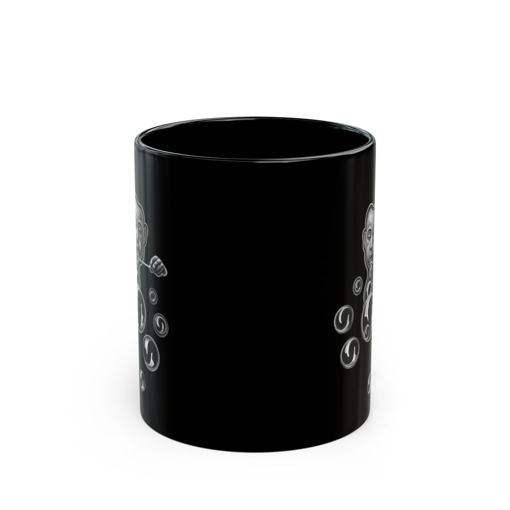 Black Ceramic Mug — Surreal Bubble-Blower Design (11oz & 15oz)