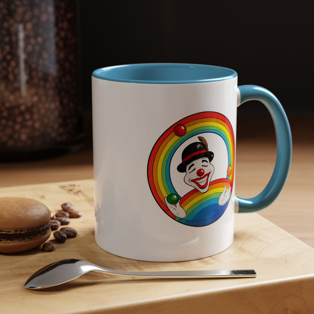 Rainbow Juggling Clown Coffee Mug — Colorful Circus Accent Mug (11/15oz)