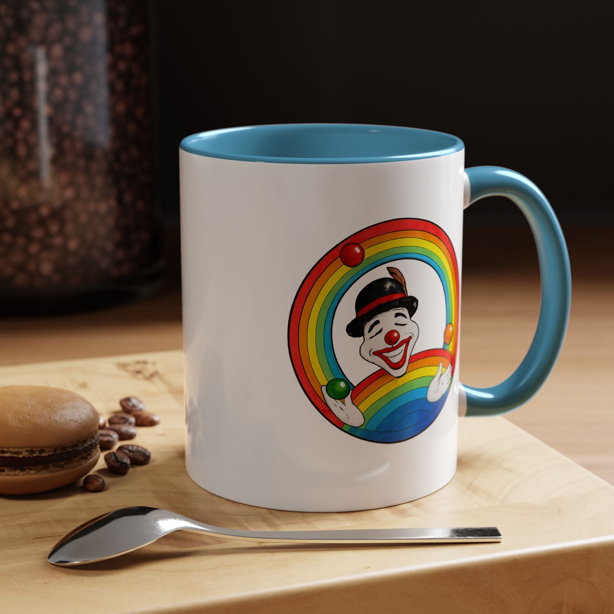 Rainbow Juggling Clown Coffee Mug — Colorful Circus Accent Mug (11/15oz)