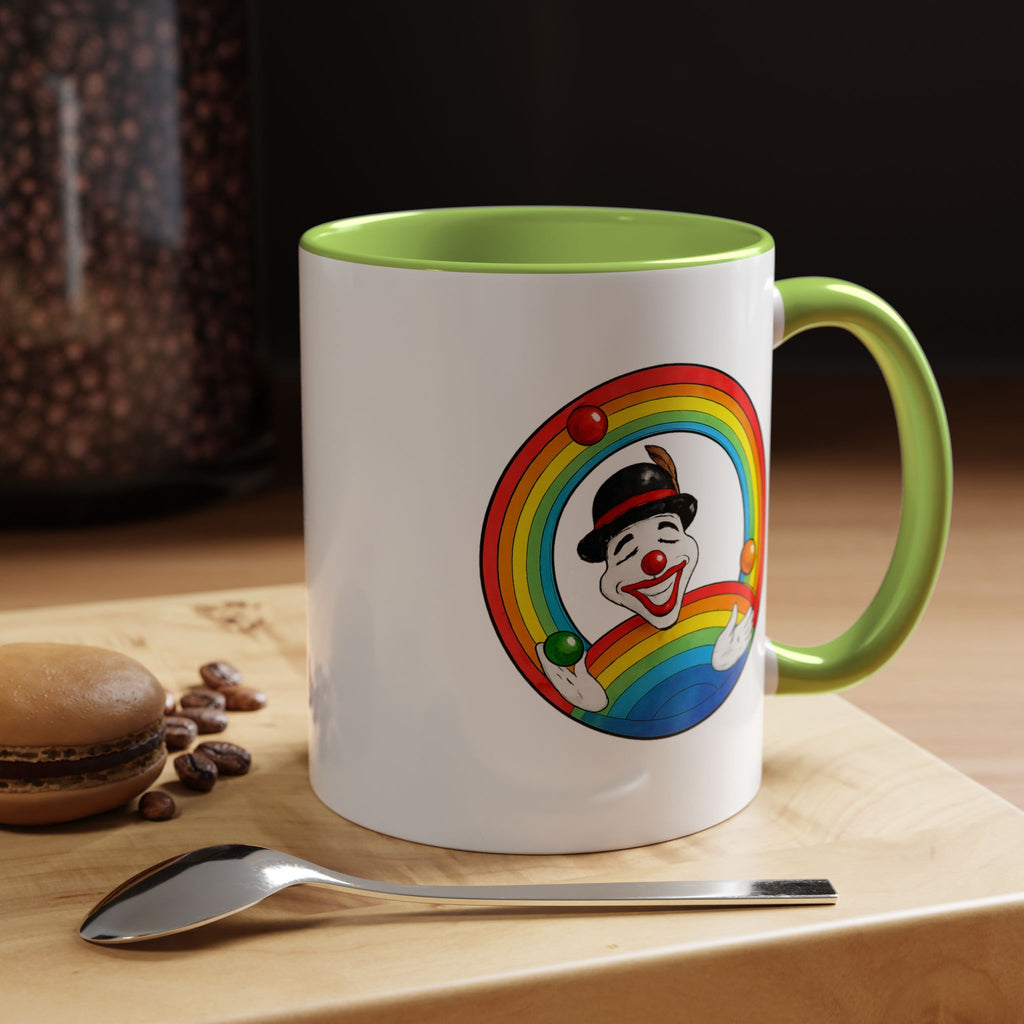 Rainbow Juggling Clown Coffee Mug — Colorful Circus Accent Mug (11/15oz)