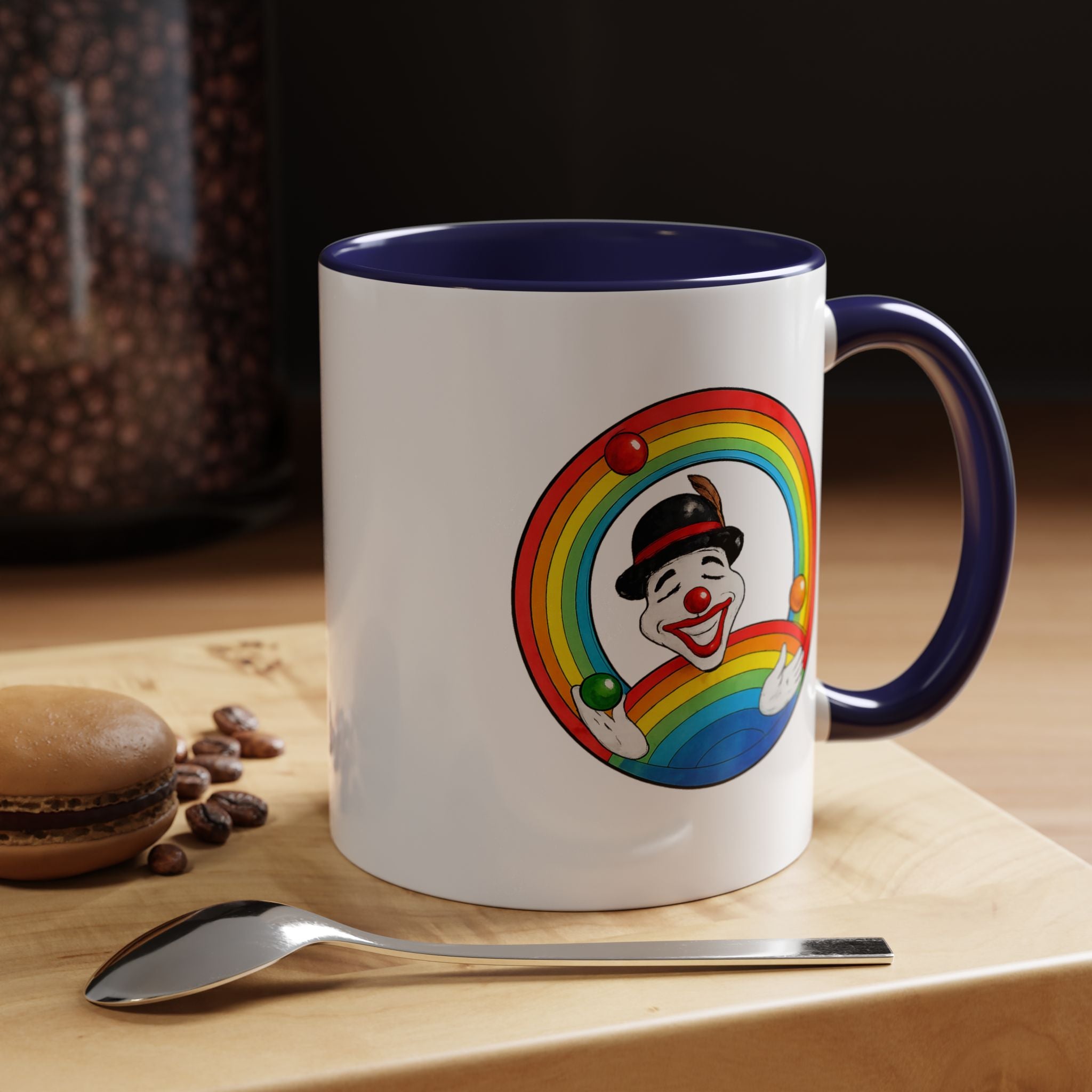 Rainbow Juggling Clown Coffee Mug — Colorful Circus Accent Mug (11/15oz)