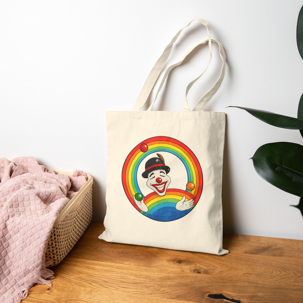 Tote Bag — Vintage Clown Rainbow Design Cute Circus Cotton Tote