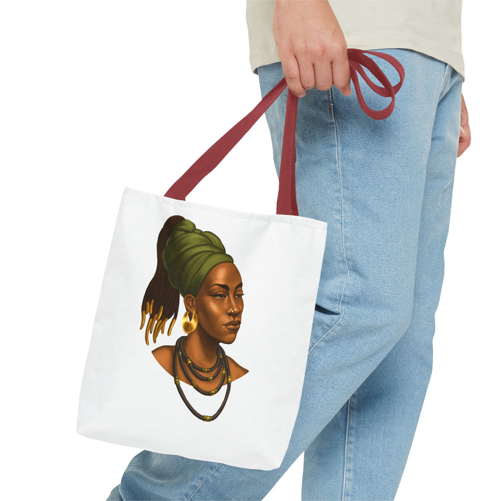 Afrocentric Headwrap Portrait Tote Bag – Elegant Black Woman Illustration