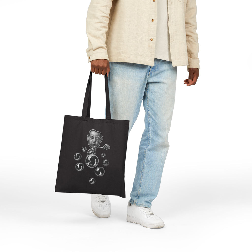Tote Bag — Surreal Bubble Blower Canvas Tote (Monochrome Art)