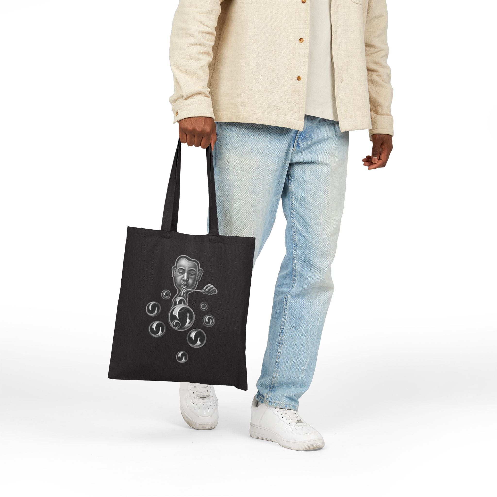 Tote Bag — Surreal Bubble Blower Canvas Tote (Monochrome Art)