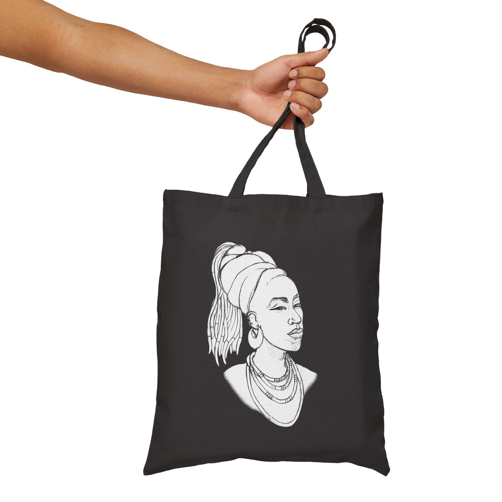Canvas Tote Bag — Line Art African Woman Portrait Eco Shopper