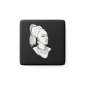 Afrocentric Portrait Porcelain Magnet — Square Black & White Decorative Fridge Magnet