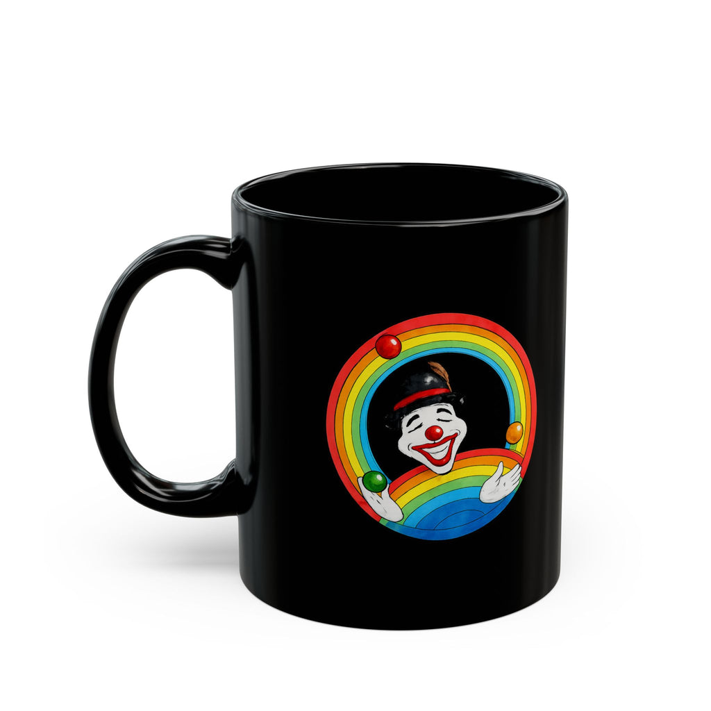 Black Rainbow Clown Mug – Colorful Retro Juggling Coffee Cup (11oz/15oz)