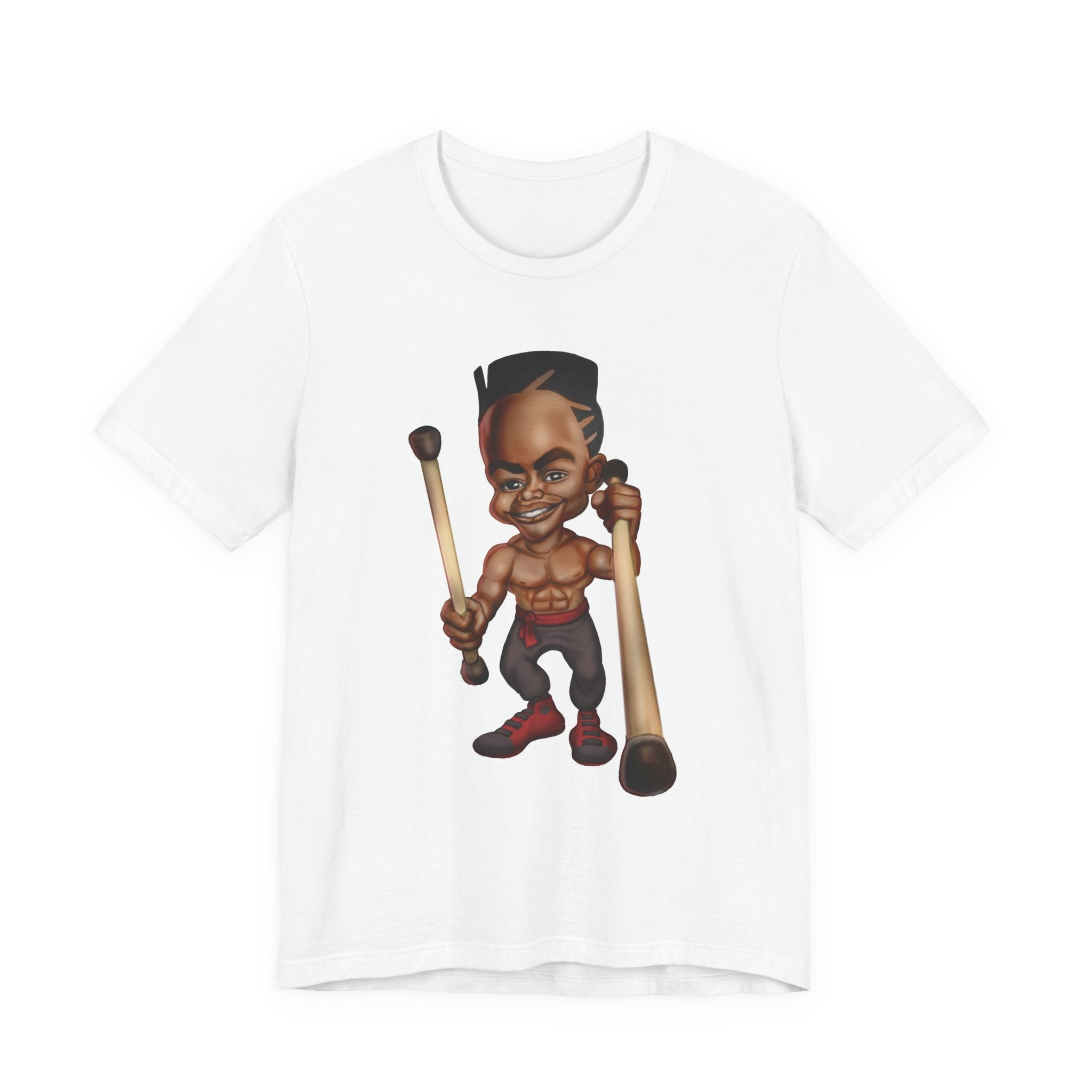 Cartoon Stickfighter T-Shirt — Funky Drummer Character Tee