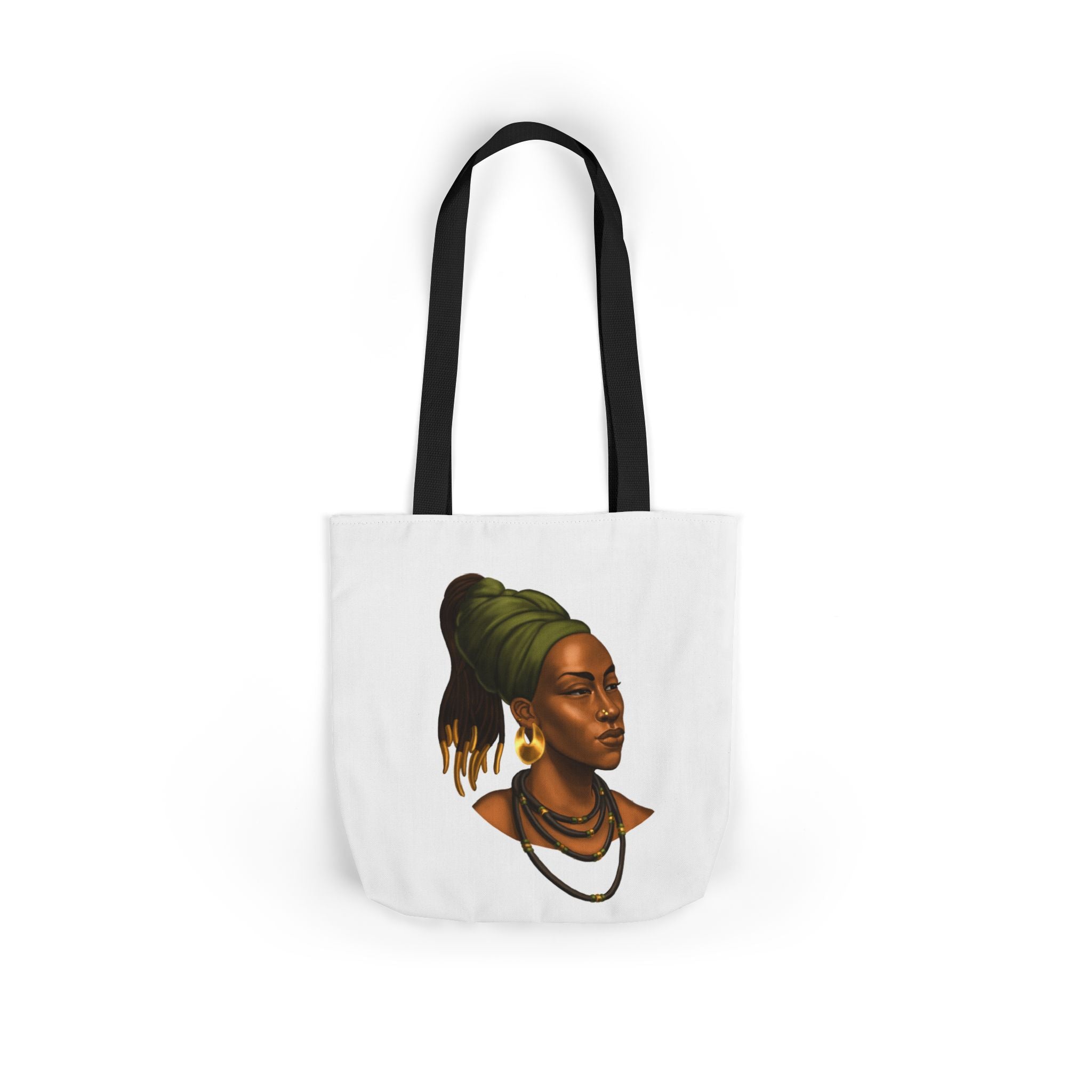 Afrocentric Portrait Canvas Tote — Woman with Headwrap Art Tote Bag