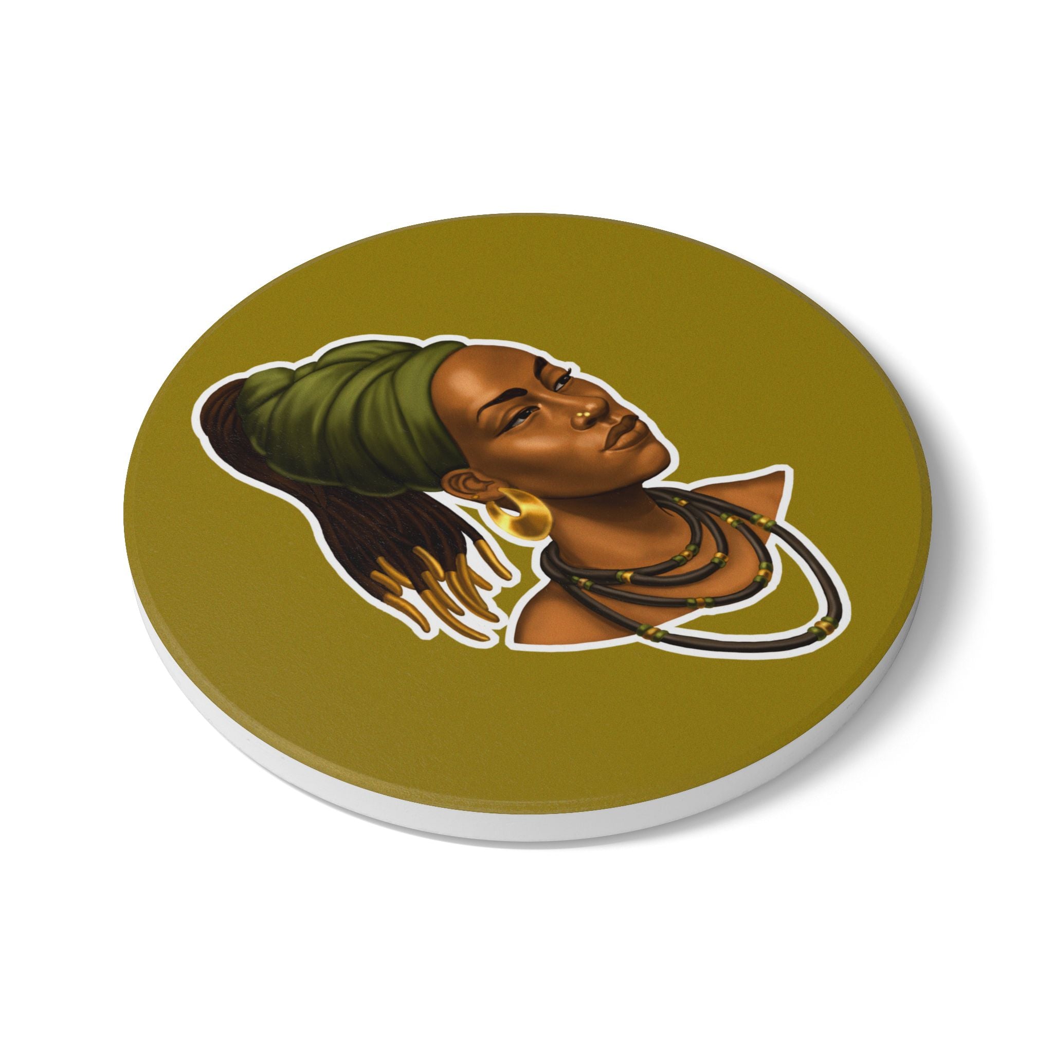 African Queen Ceramic Coaster – Afrocentric Portrait Drink Coaster