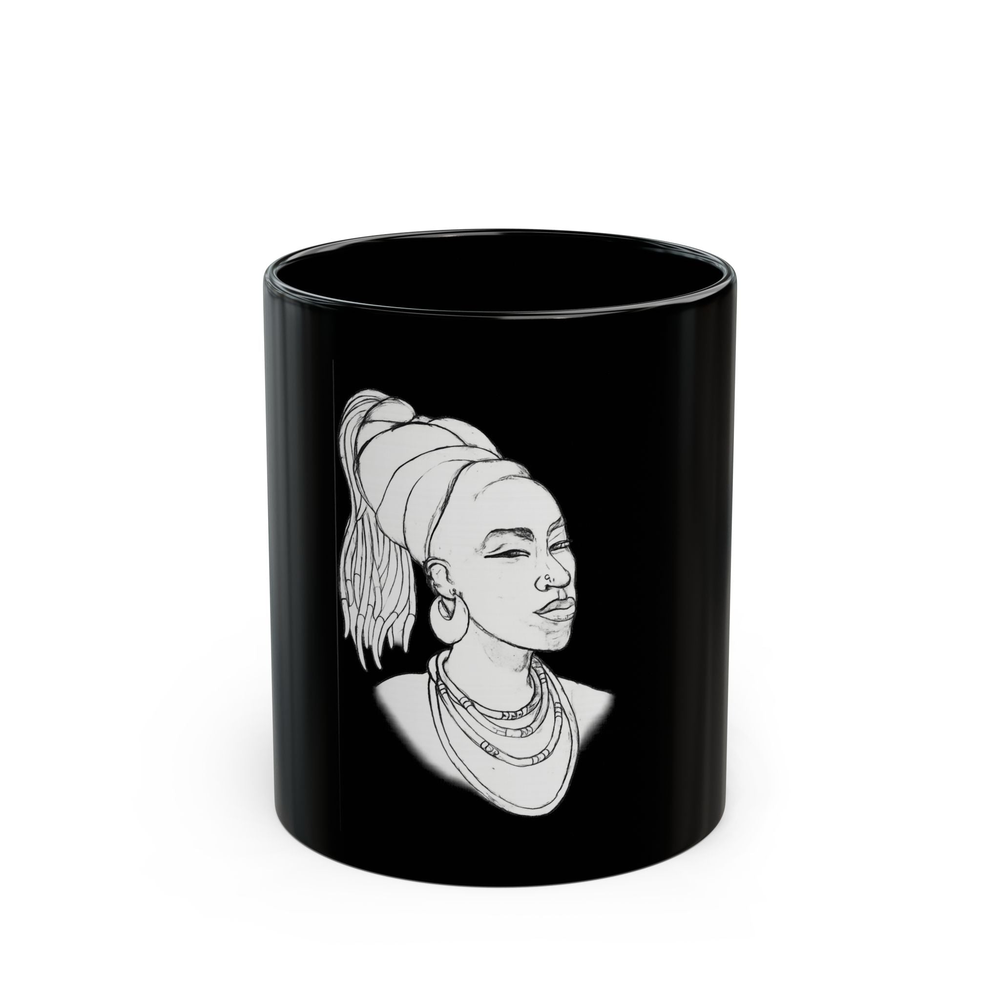 Black Portrait Mug – Afrocentric Woman Line Art Coffee Cup (11oz/15oz)