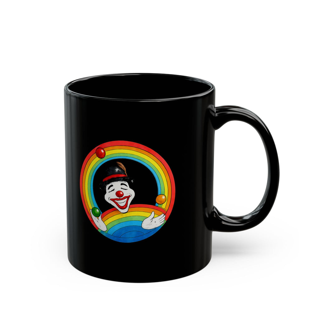 Black Rainbow Clown Mug – Colorful Retro Juggling Coffee Cup (11oz/15oz)