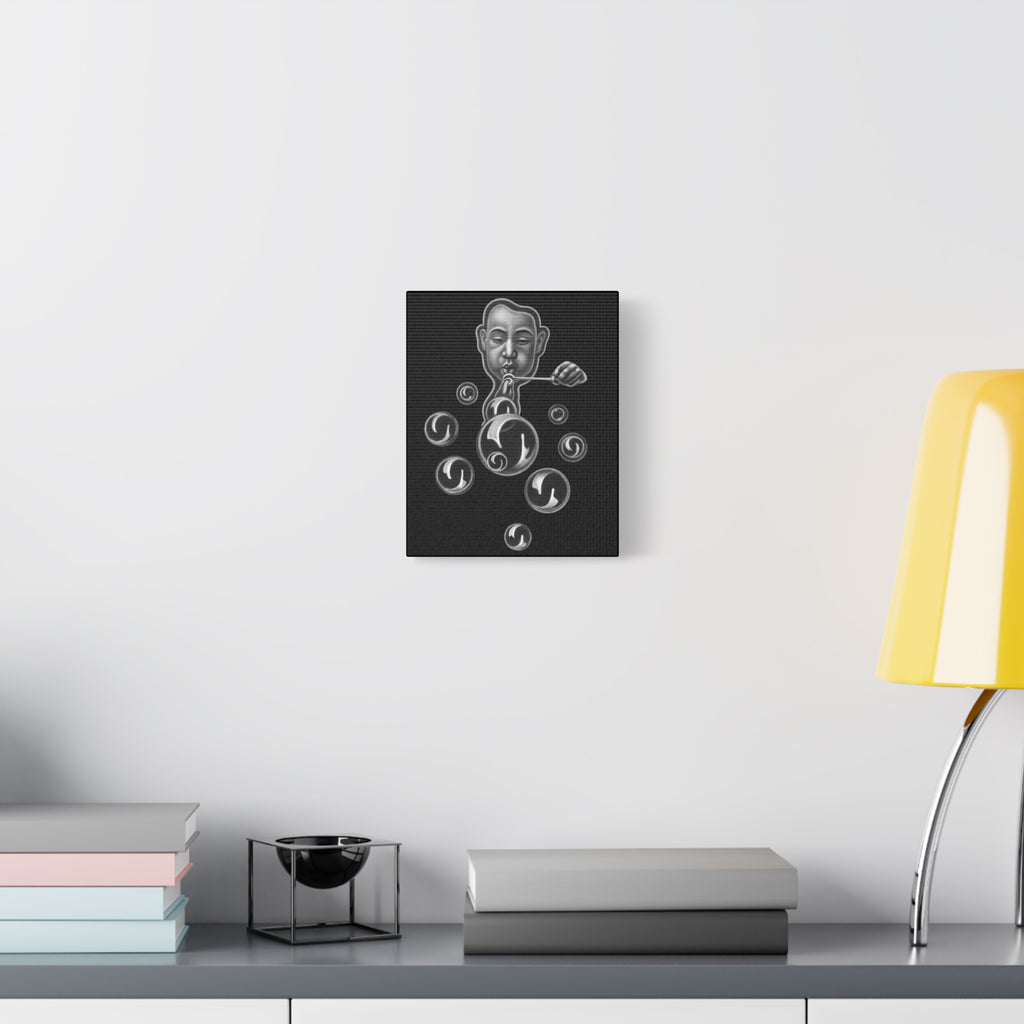 Surreal Bubble-Blower Matte Canvas Wall Art — Monochrome Pop Surrealism