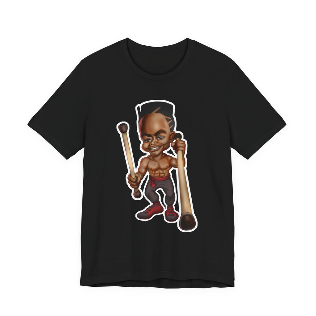 Cartoon Stickfighter T-Shirt — Funky Drummer Character Tee