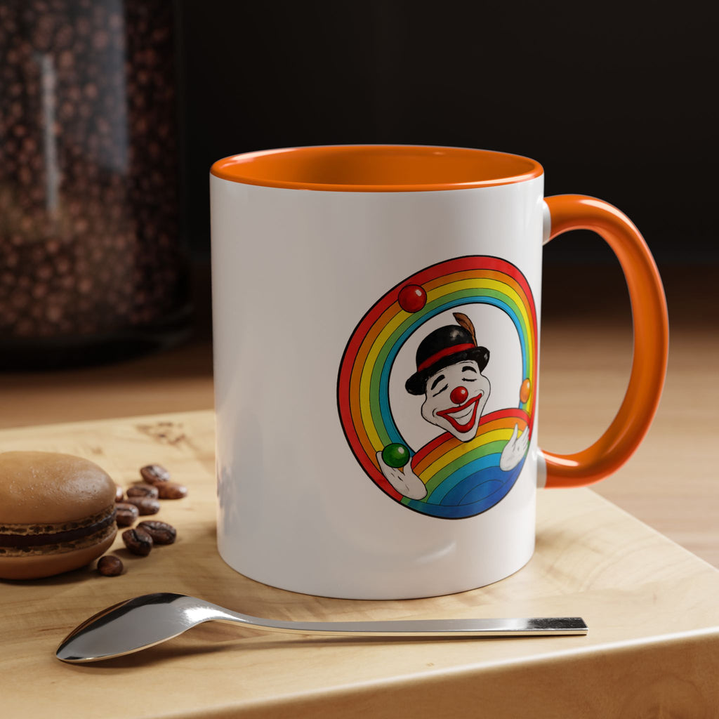 Rainbow Juggling Clown Coffee Mug — Colorful Circus Accent Mug (11/15oz)