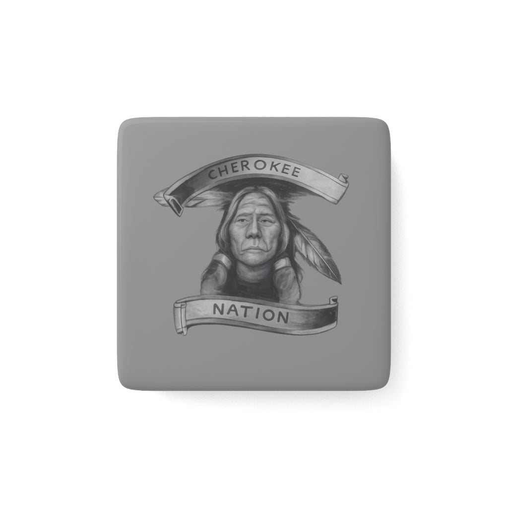 Cherokee Nation Portrait Porcelain Magnet — Native American Heritage Square Magnet