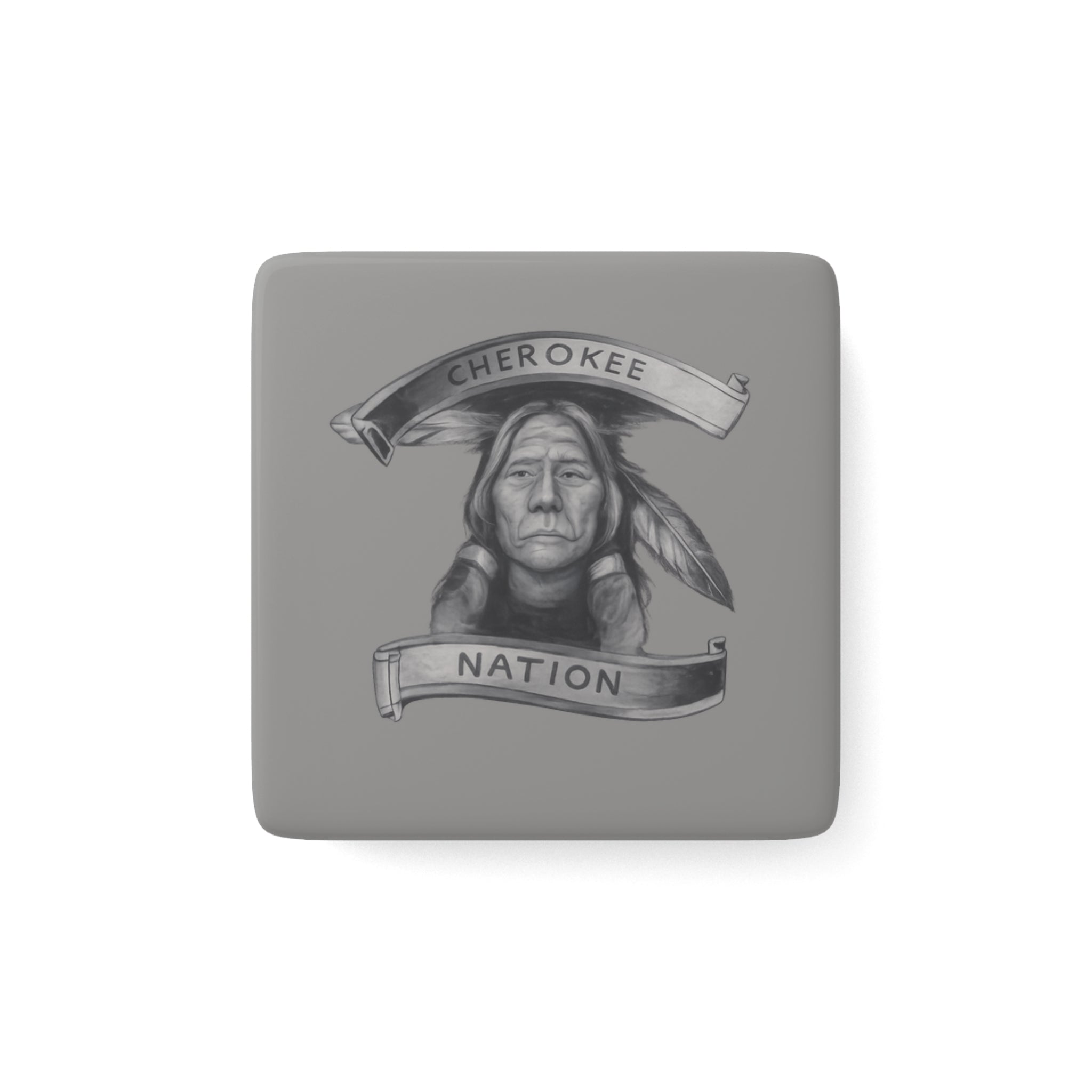 Cherokee Nation Portrait Porcelain Magnet — Native American Heritage Square Magnet