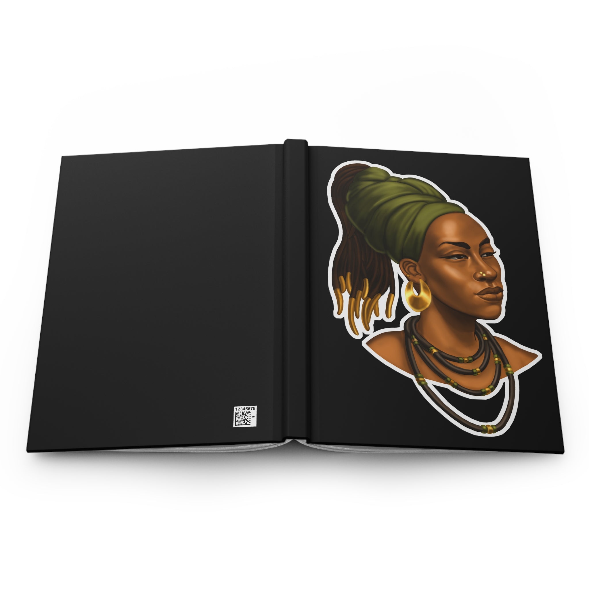 Black Afrocentric Portrait Hardcover Journal — Dreadlock Woman Notebook