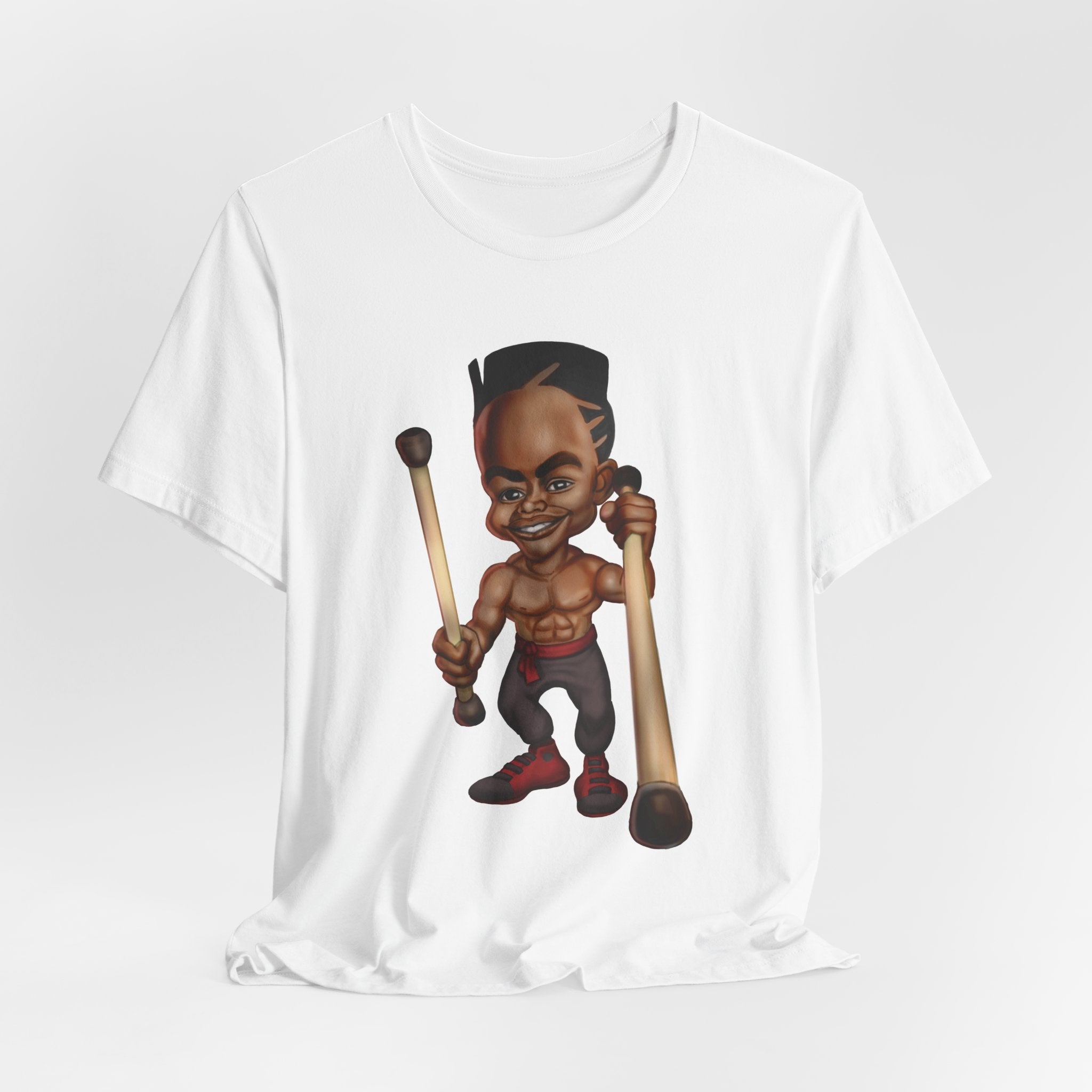 Cartoon Stickfighter T-Shirt — Funky Drummer Character Tee